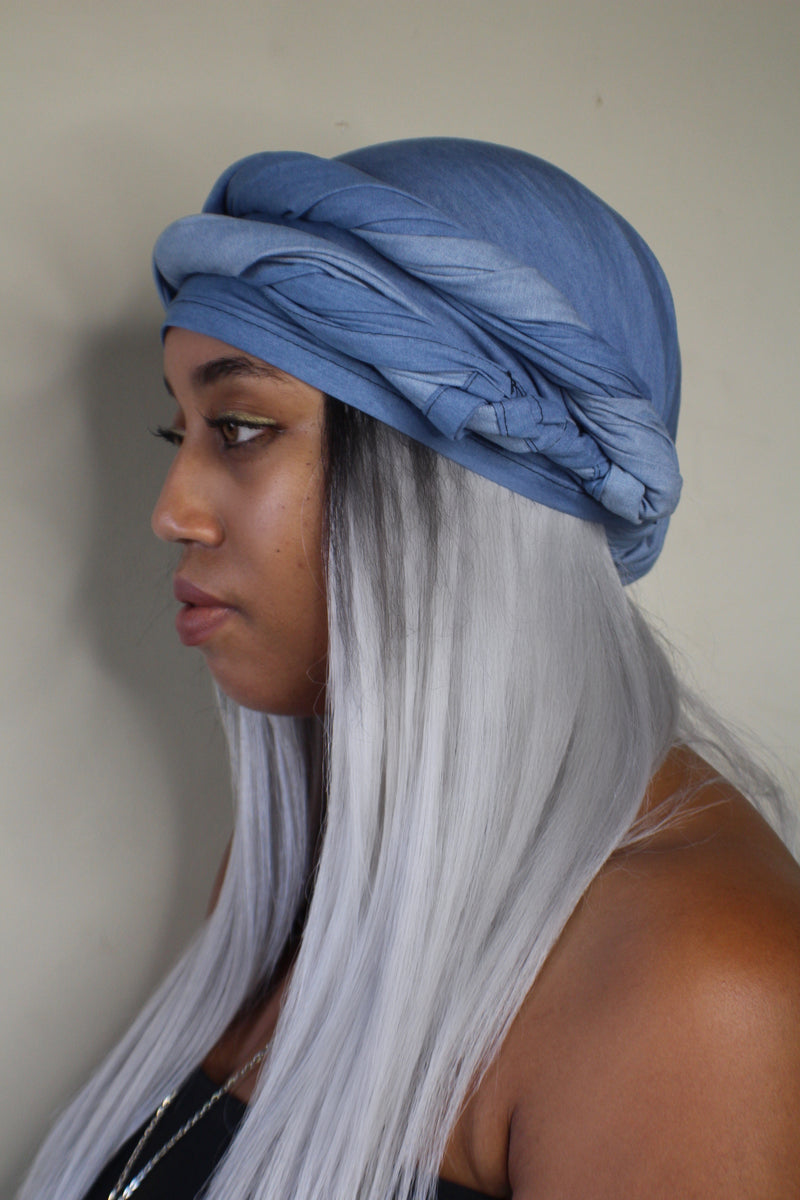 Desert Blues Light Denim Headwrap - shopdraped